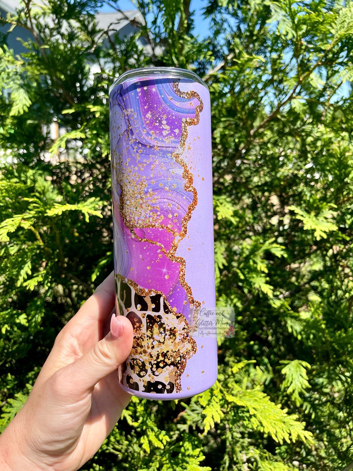 Purple Marble Animal Print 20oz Rainbow Skinny Tumbler