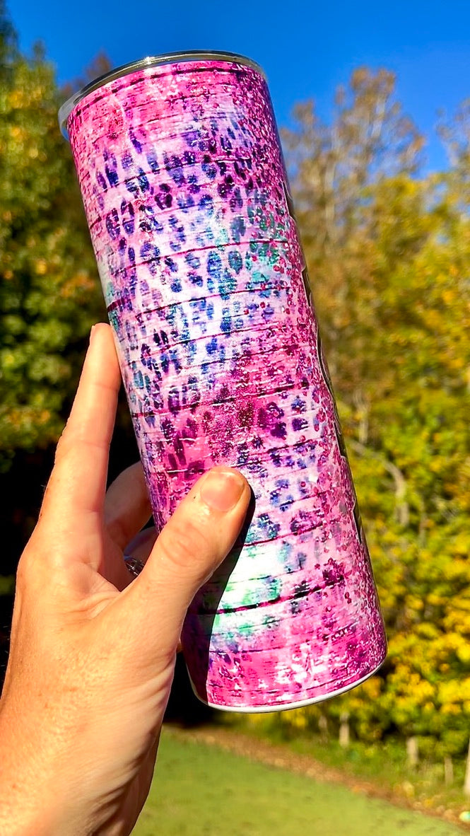Blessed Mom Animal Print 20oz Holographic Rainbow Skinny Tumbler
