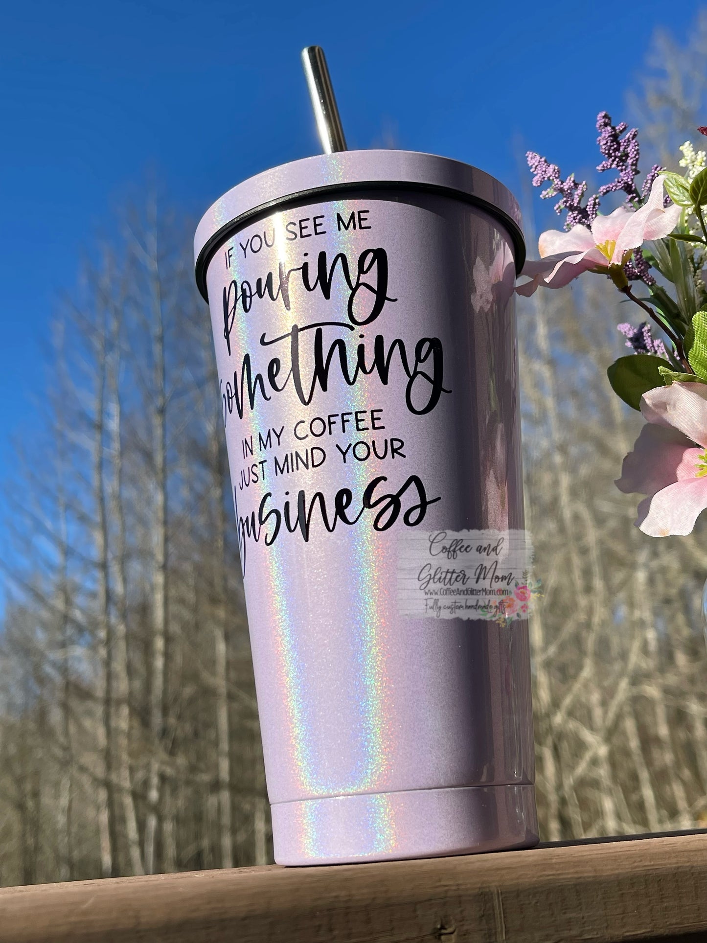 Pouring Something In My Coffee 16oz Purple Rainbow Tumbler