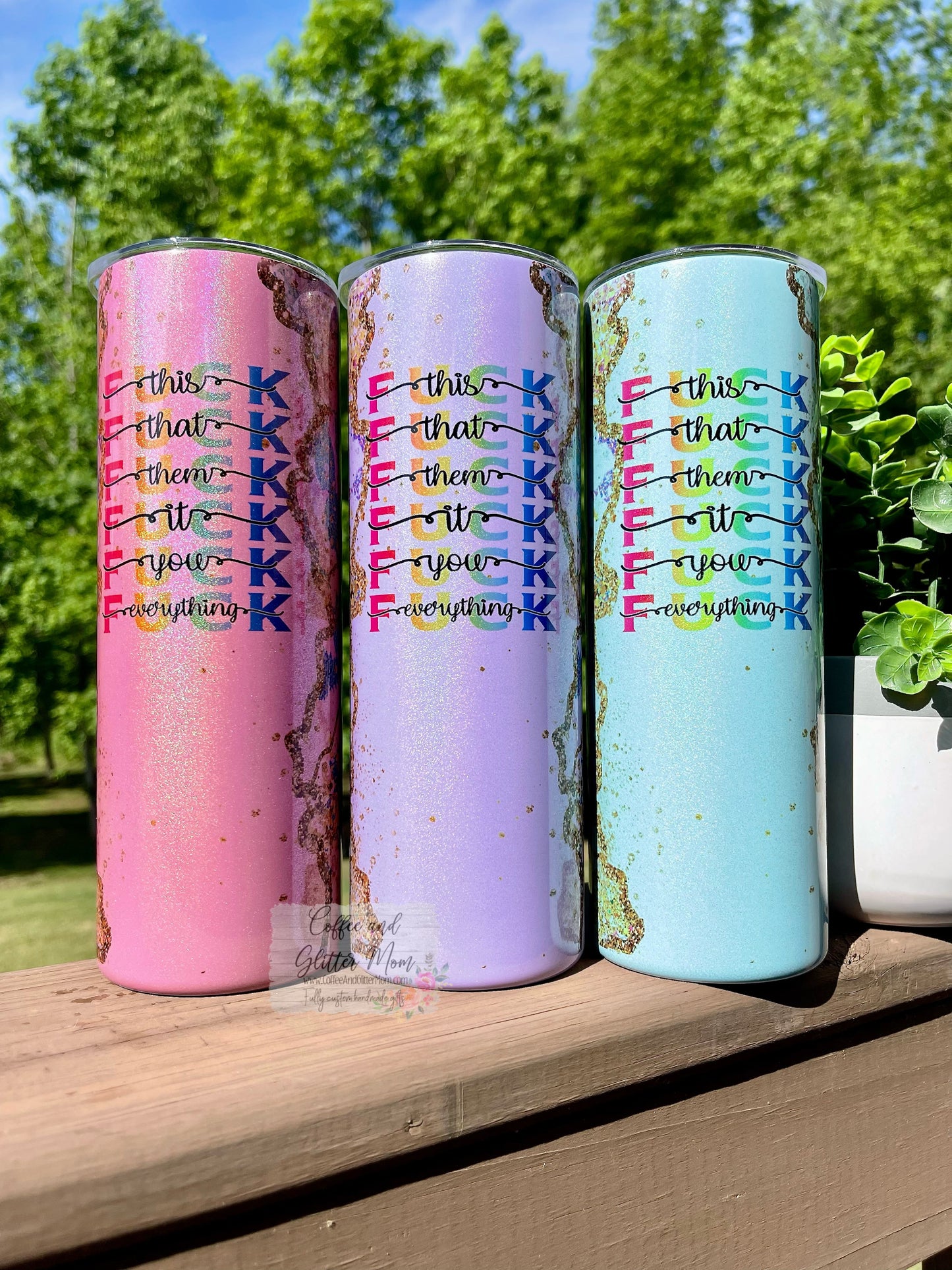 Fuck Everything Animal Print Purple Pink or Mint 20oz Rainbow Skinny Tumbler