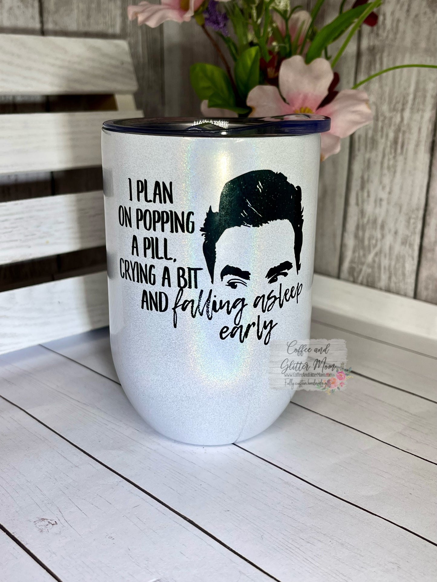 Schitt's Creek Pop A Pill 12oz Holographic Sparkle Wine Tumbler