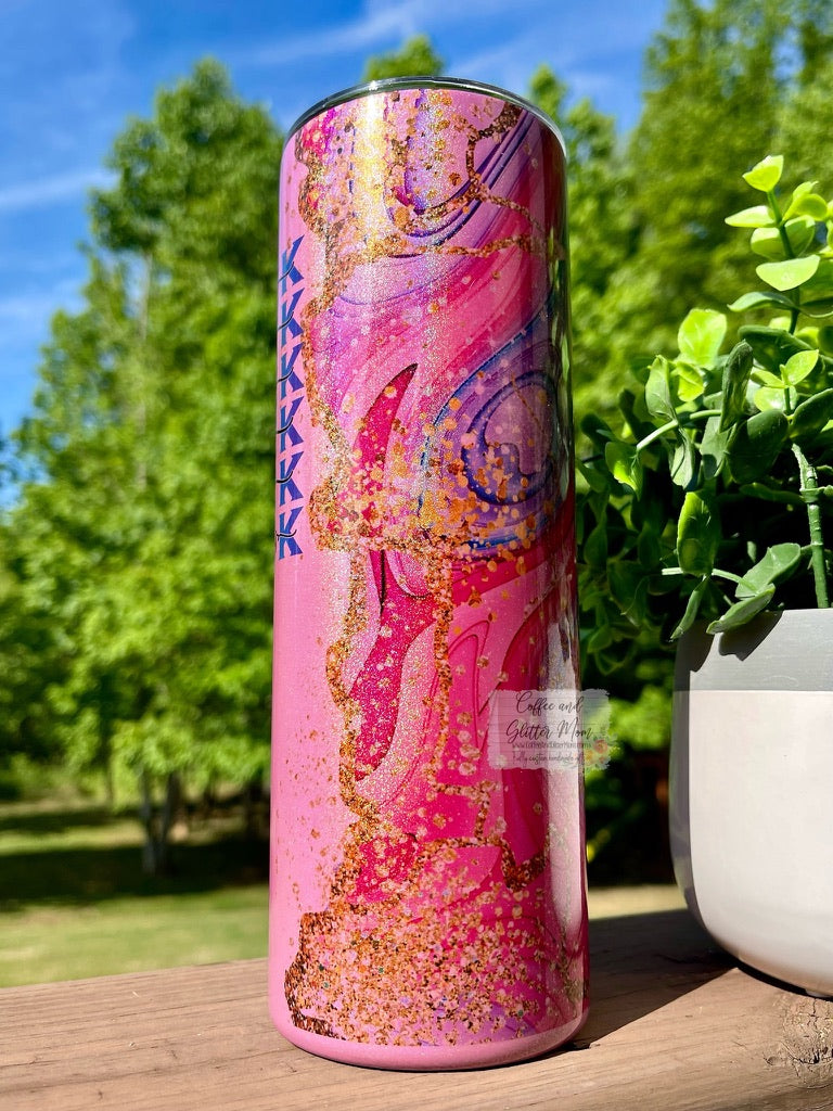 Fuck Everything Pink Marble 20oz Rainbow Skinny Tumbler