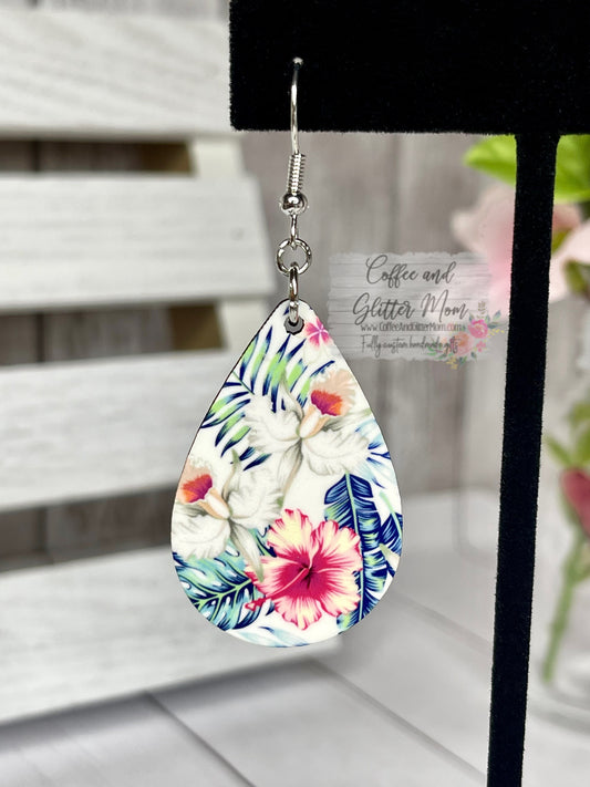 White Hibiscus Teardrop Earrings