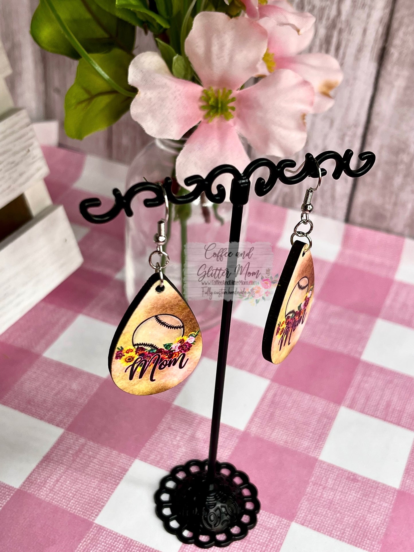 Baseball Mom Floral Earrings