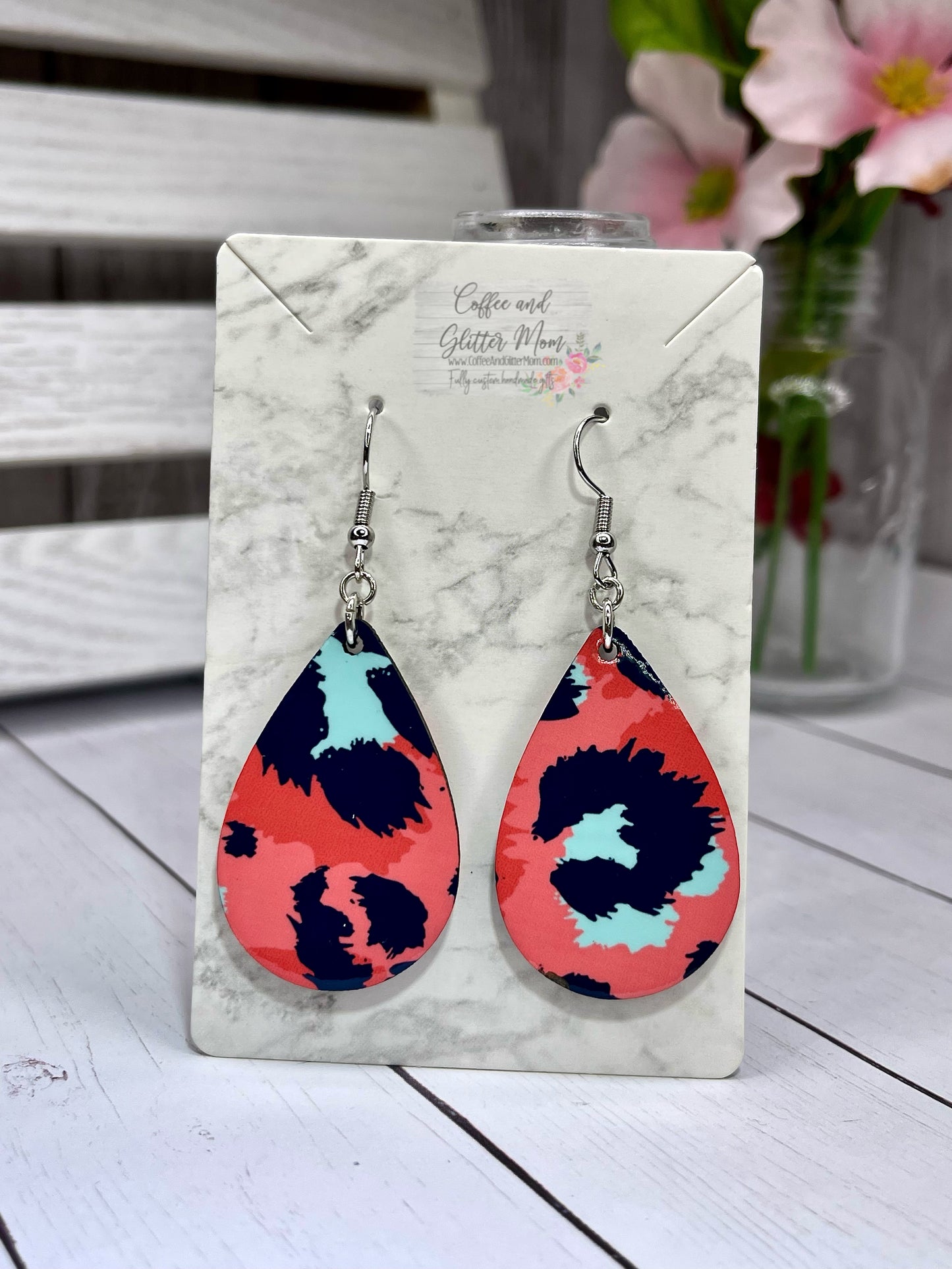 Coral Animal Teardrop Earrings