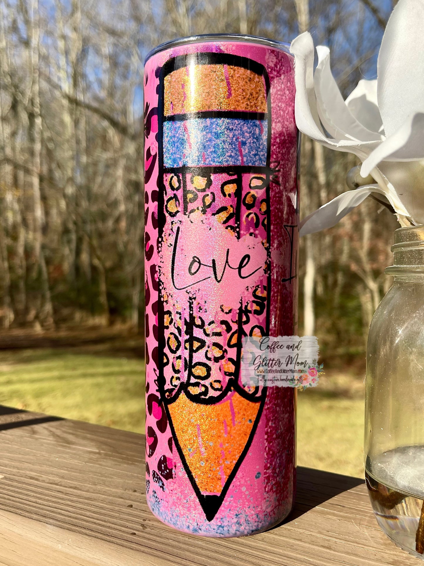 Teach Love Inspire 20oz Holographic Pink Skinny Tumbler