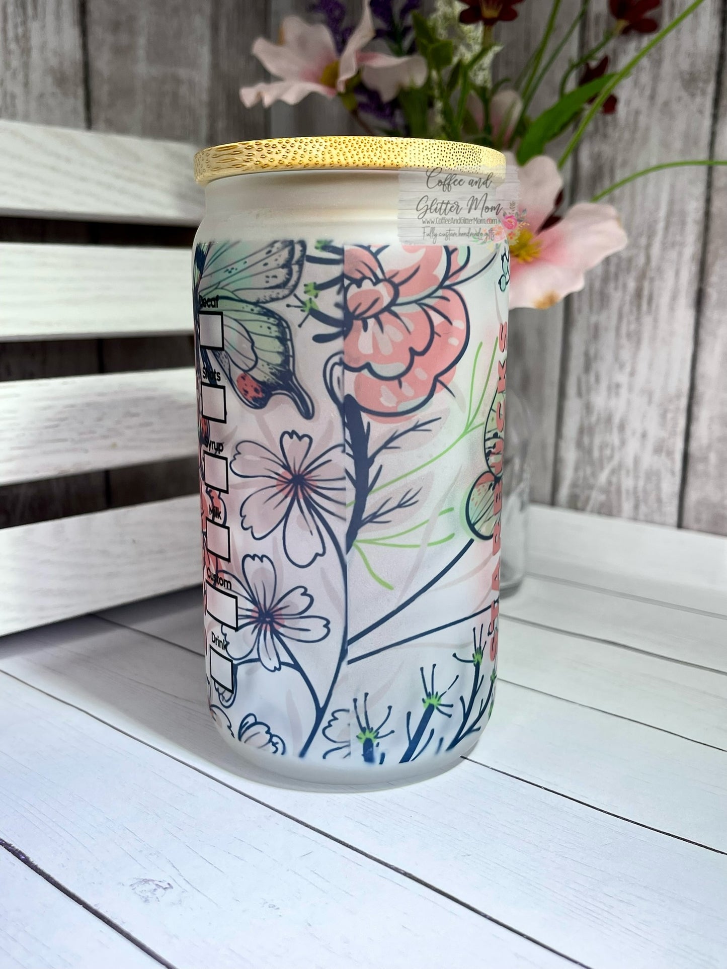 Pink Butterfly Starbucks 12oz Glass Can