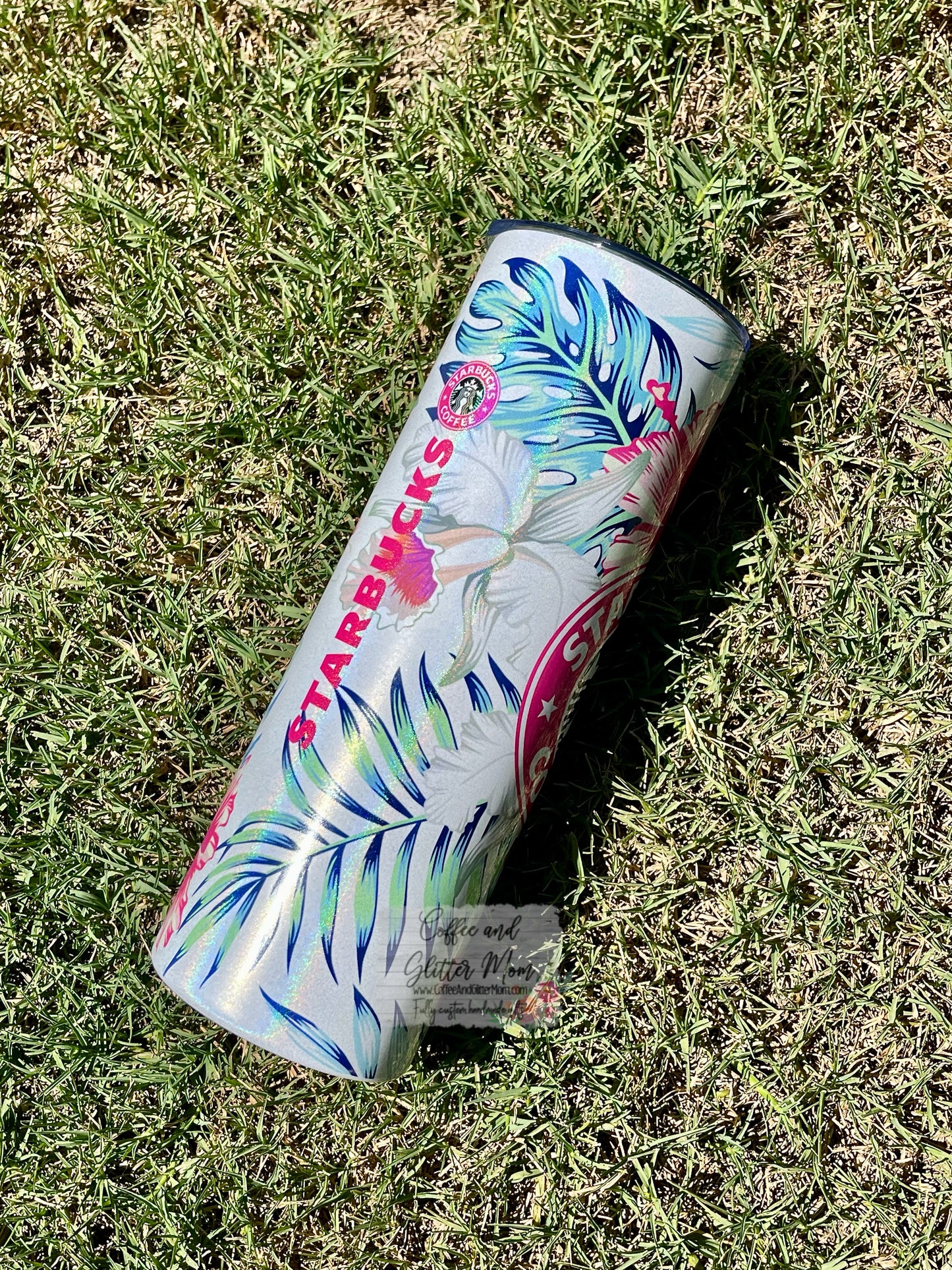 Starbucks Tropical Hibiscus 20oz White Rainbow Skinny Tumbler