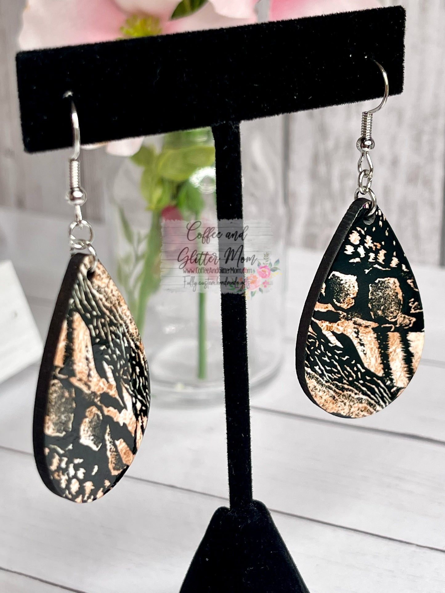 Rose Gold Feathers Teardrop Earrings