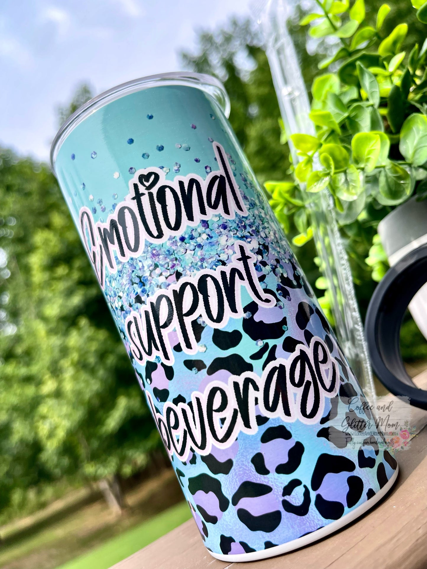 Emotional Support Beverage Animal Print 12oz Skinny Can Cooler Duo-Lid Tumbler