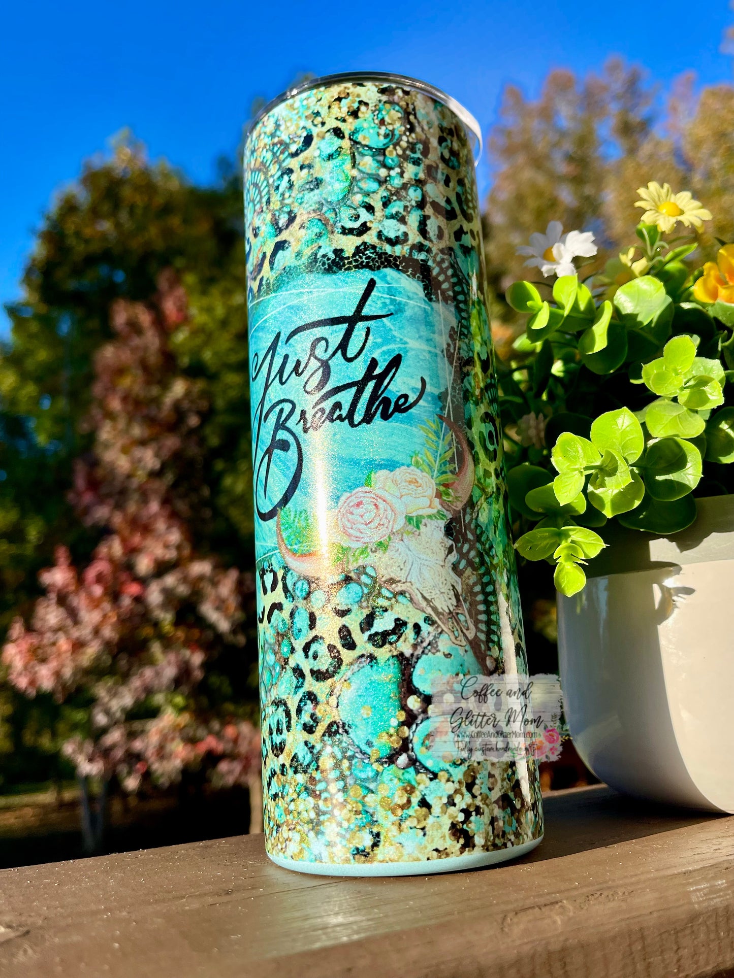 Just Breathe 20oz Holographic Mint Skinny Tumbler