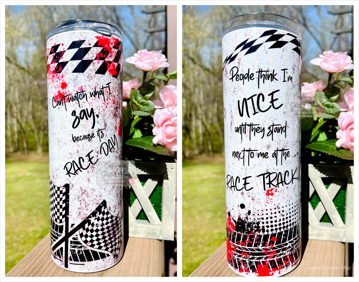 Race Day/Stand Next to Me 20oz White Rainbow Skinny Tumbler