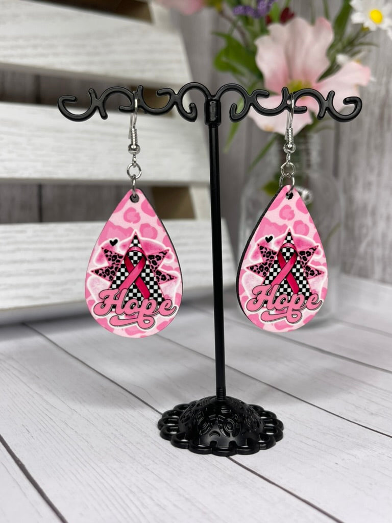 Pink Ribbon Hope Animal Print Earrings