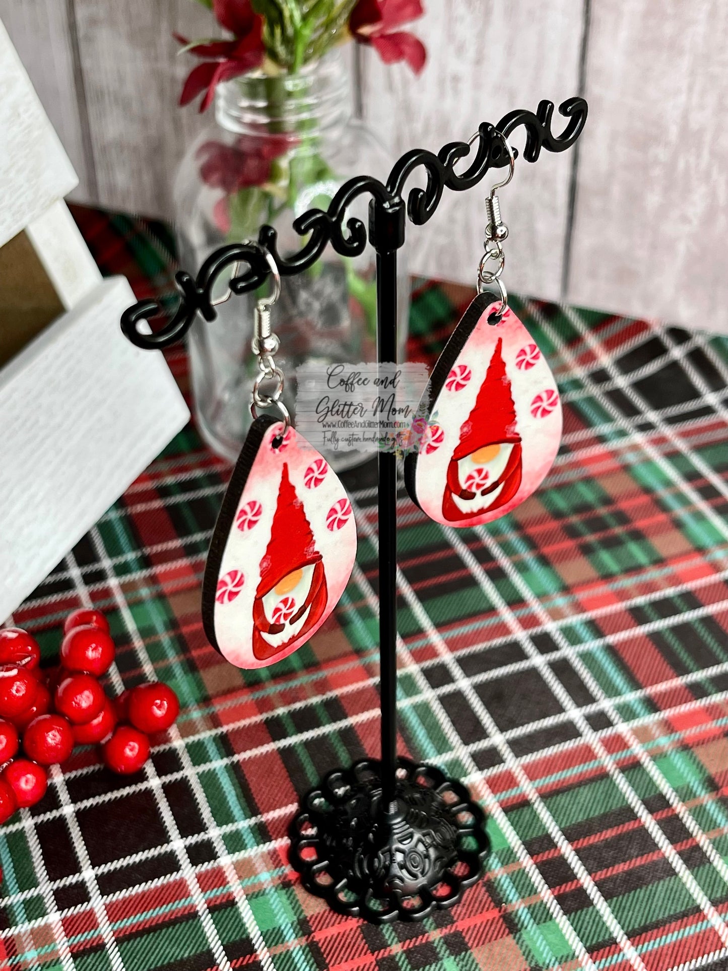 Peppermint Gnome Christmas Earrings