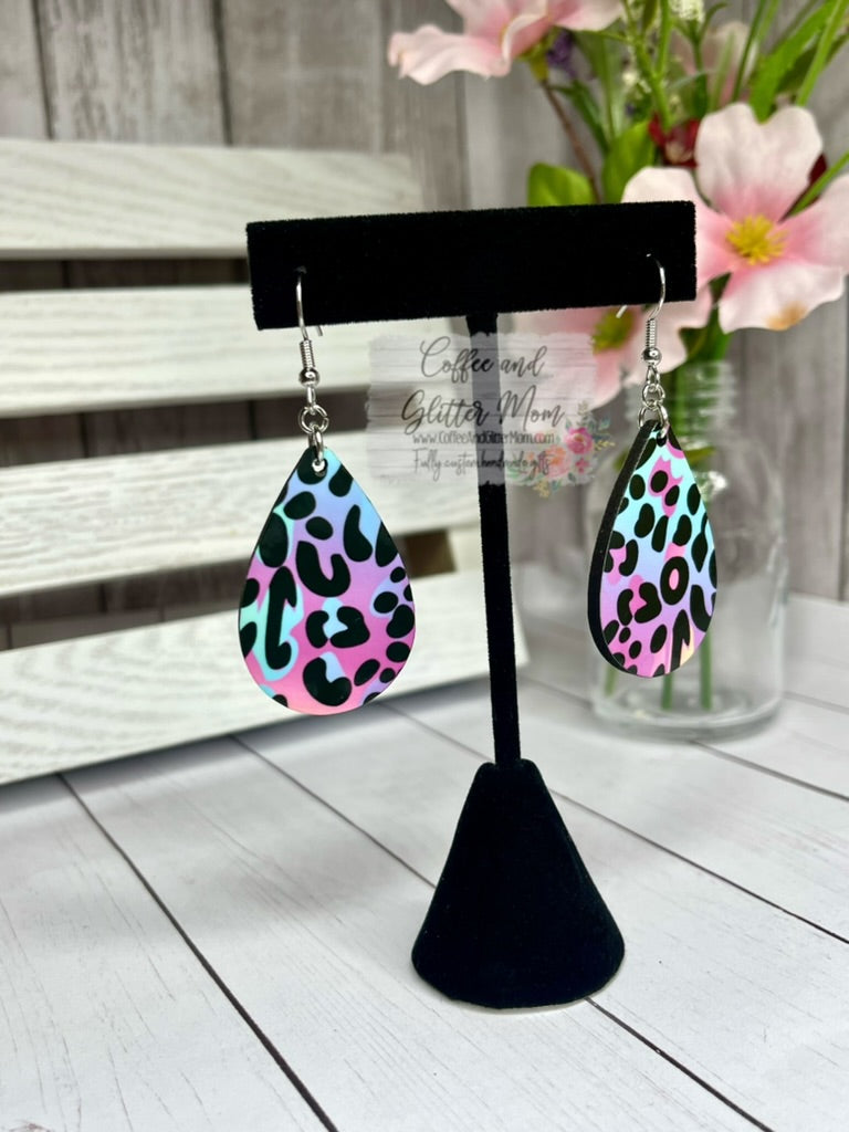 Neon Animal Print Teardrop Earrings