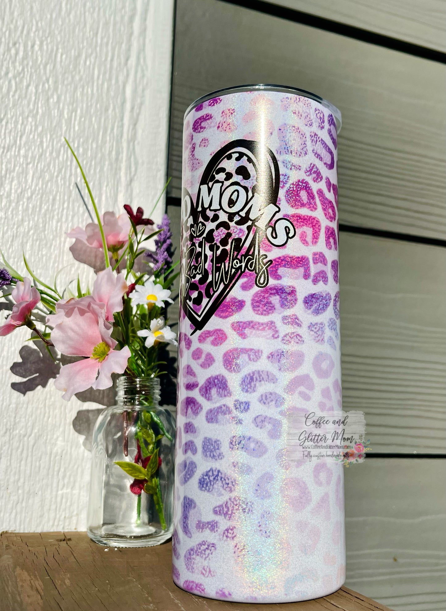 Good Moms Say Animal Print 20oz Holographic White Skinny Tumbler