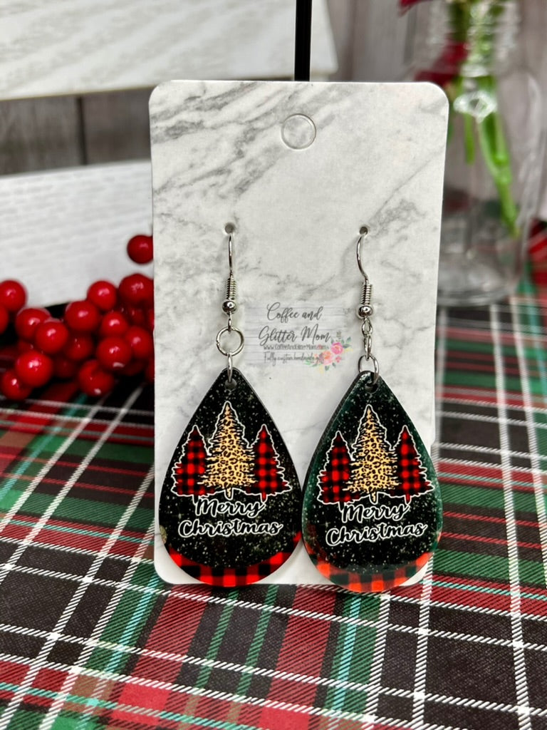 Merry Christmas Plaid Trees Earrings