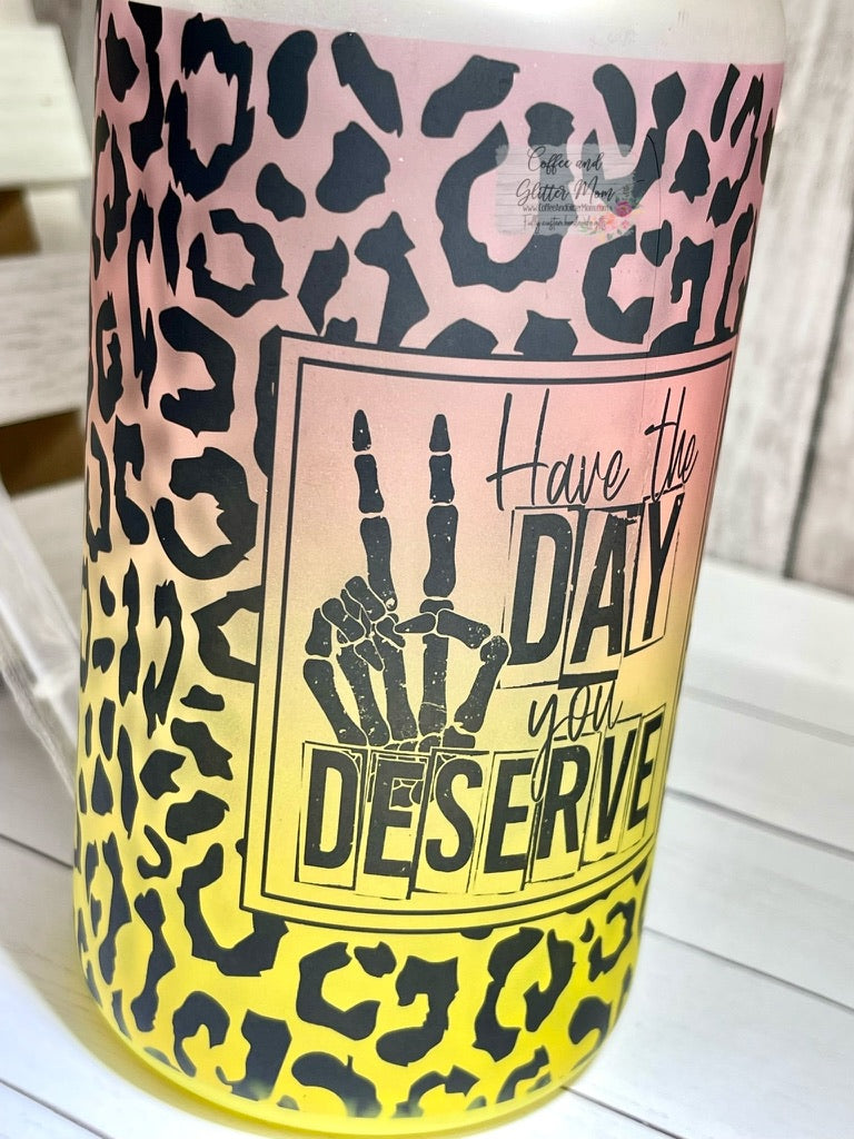 Day You Deserve Animal Print 16oz Yellow Glass Can