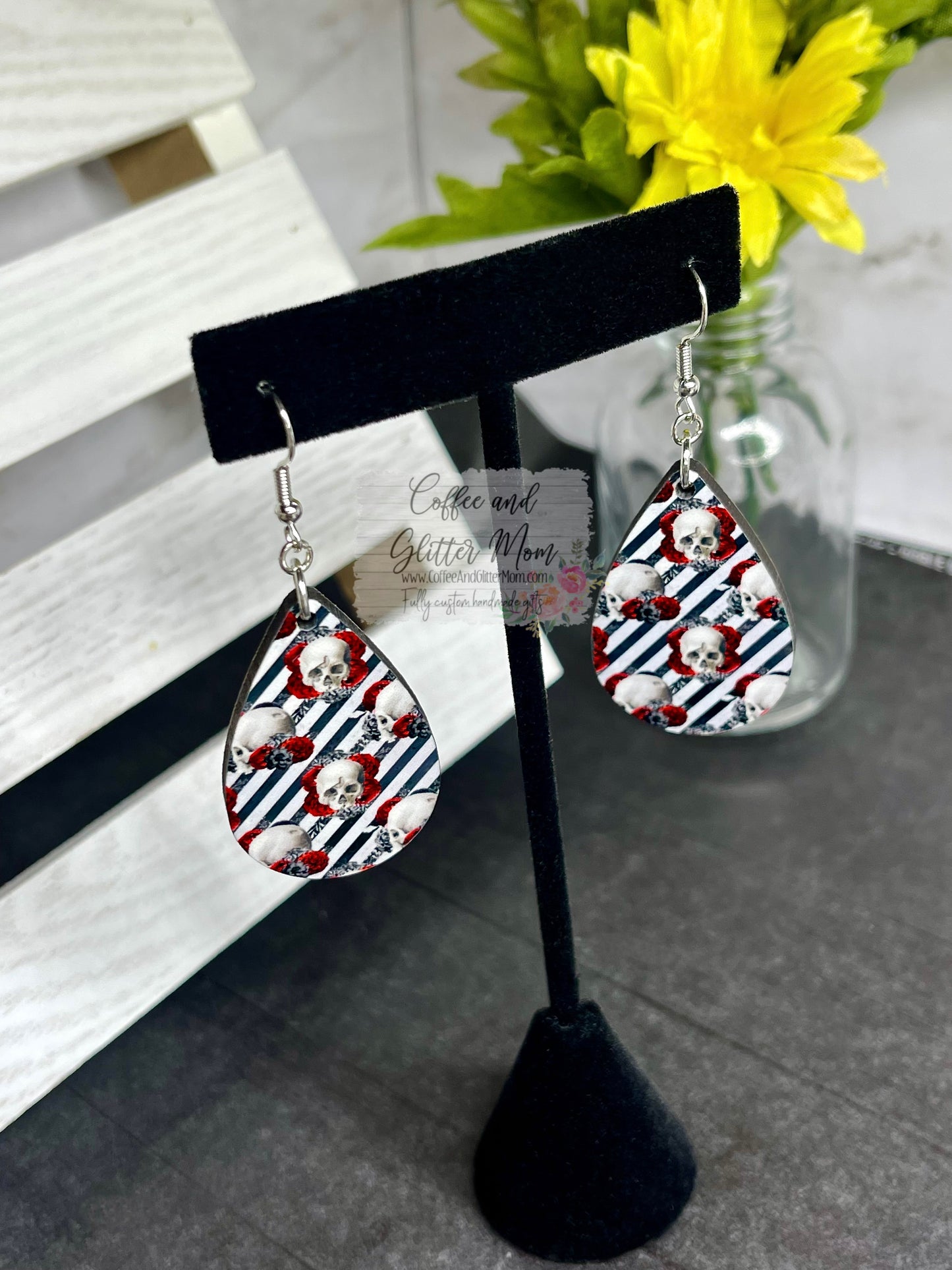 Stripe Skulls Teardrop Earrings