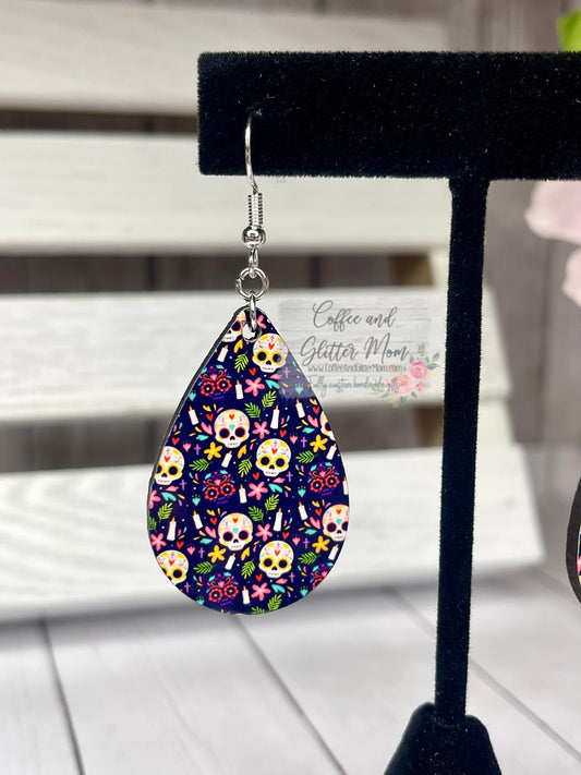 Day of the Dead Skull Teardrop Earrings