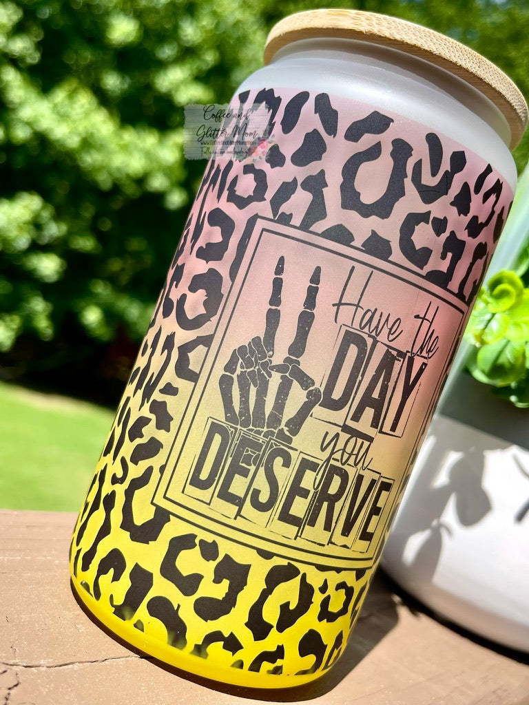 Day You Deserve Animal Print 16oz Yellow Glass Can