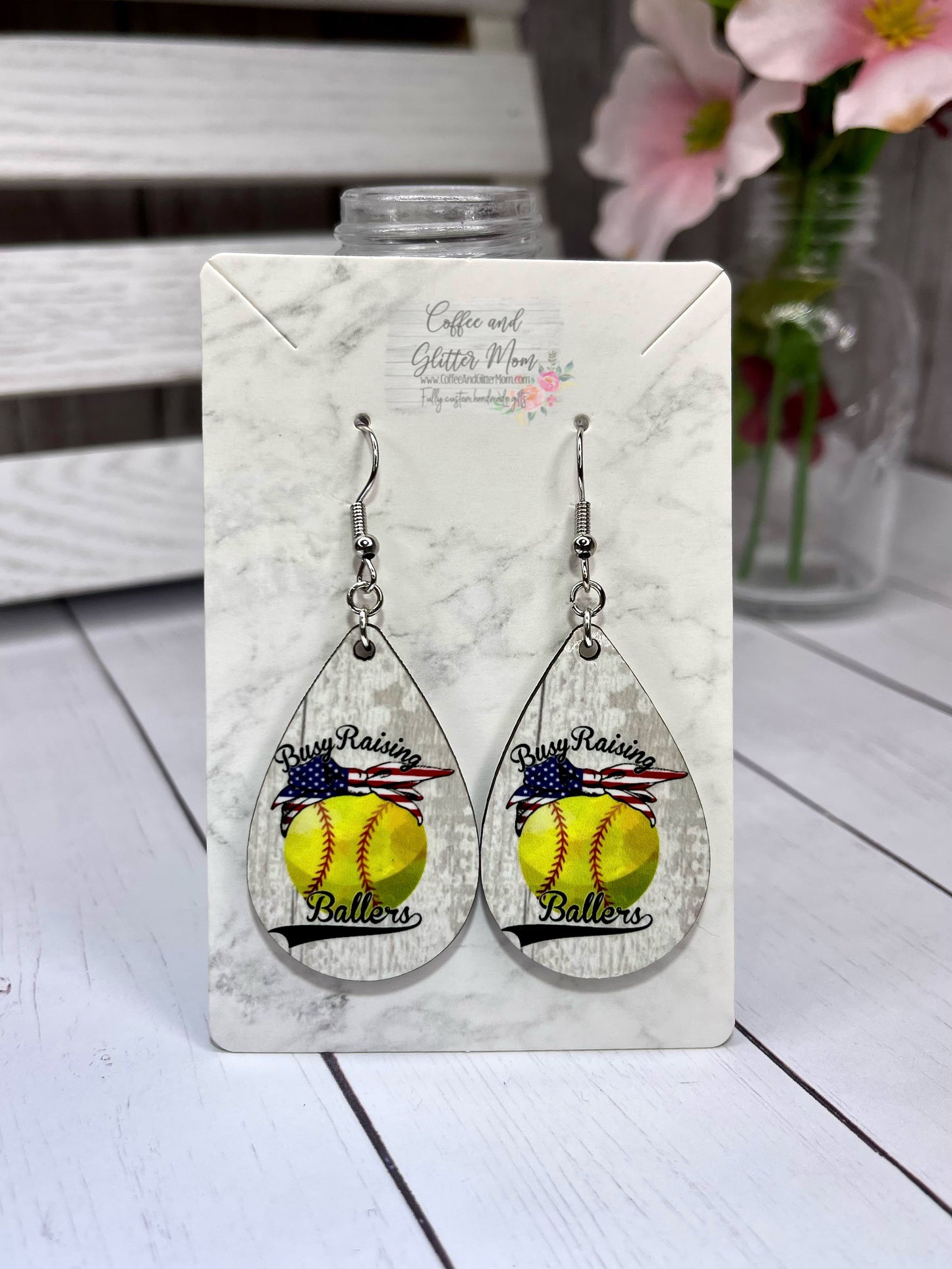 Busy Raising Ballers Softball Earrings