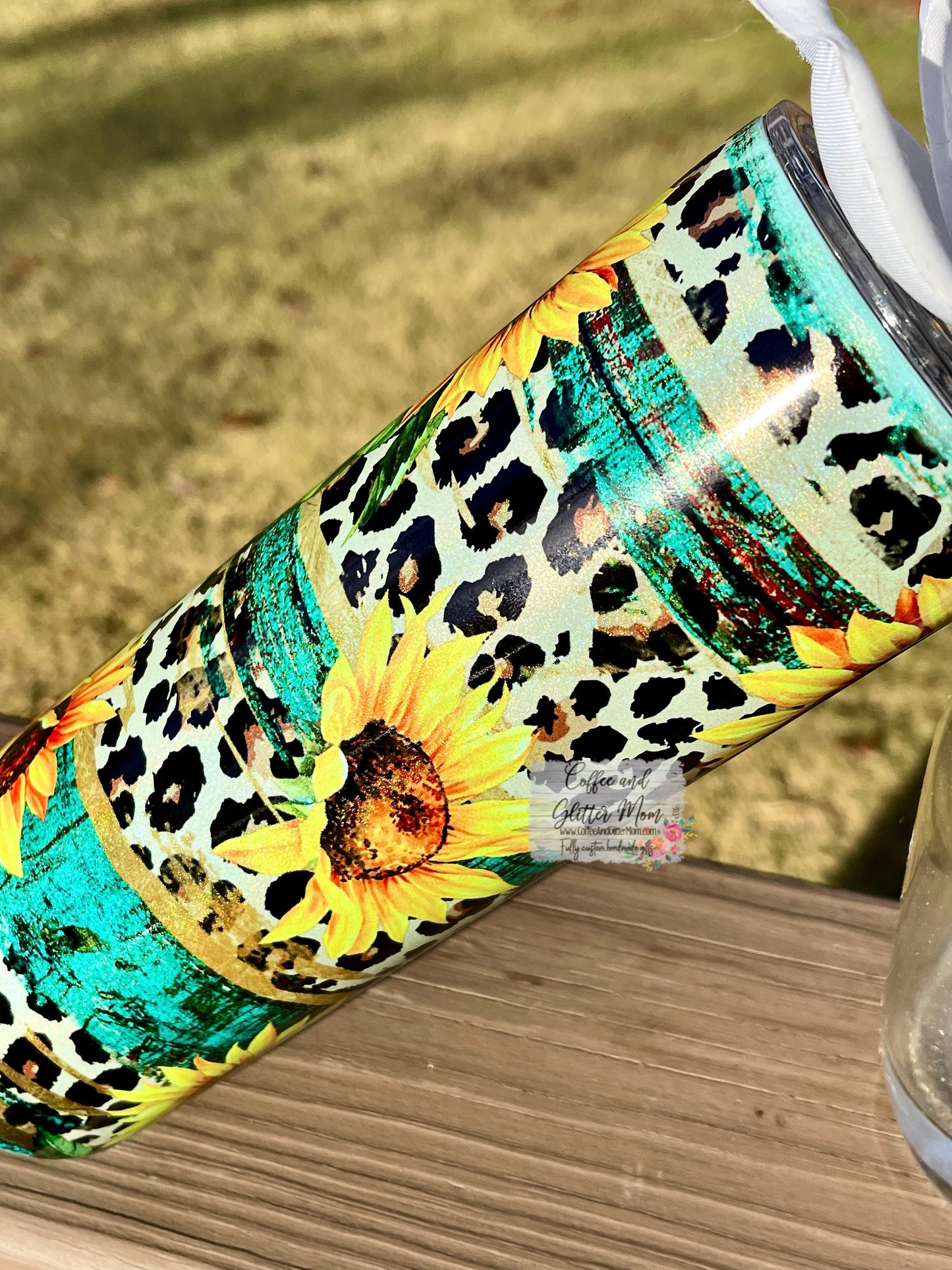 Rustic Sunflower Leopard 20oz Holographic Mint Skinny Tumbler