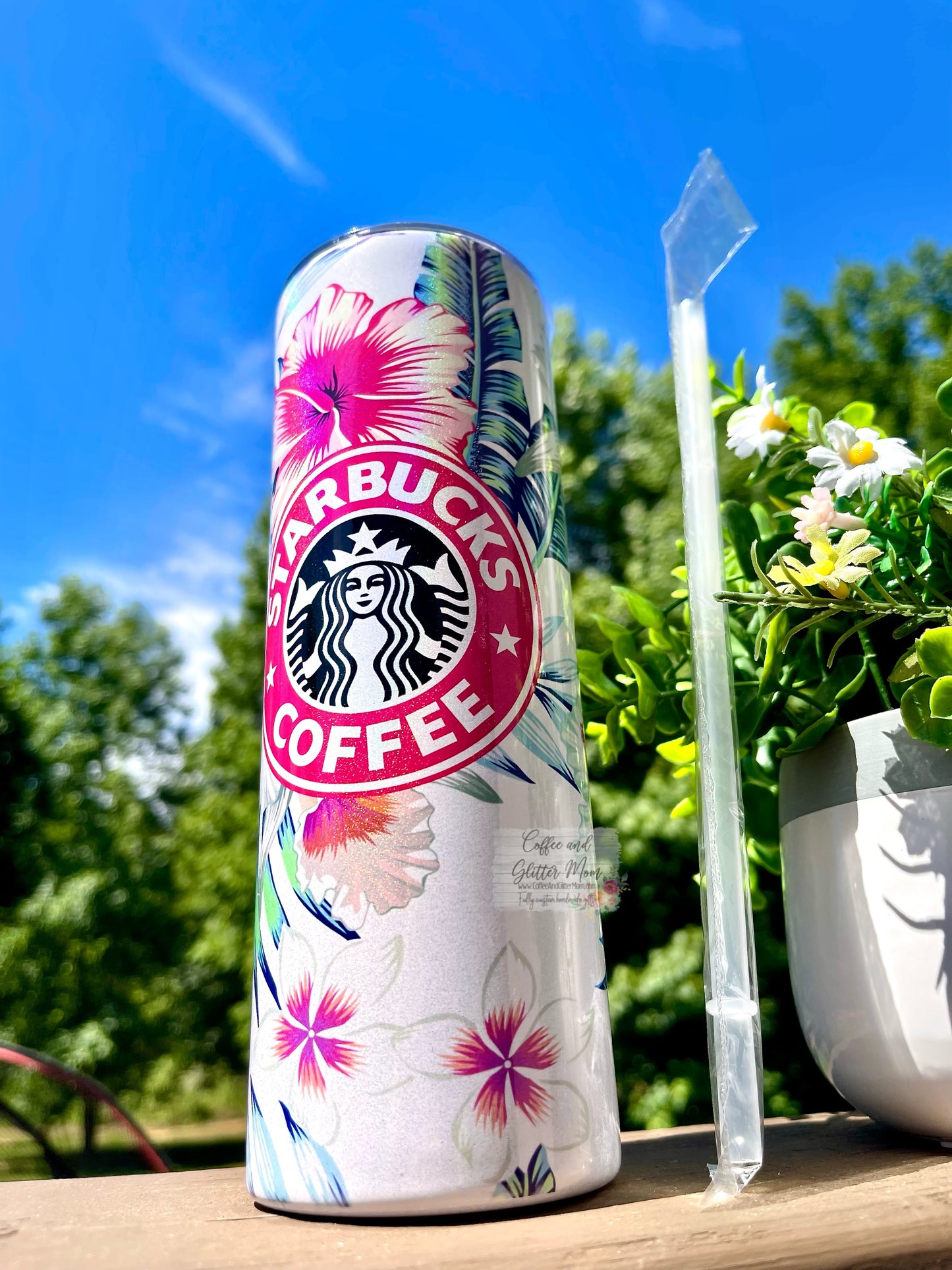 Starbucks Tropical Hibiscus 20oz White Rainbow Skinny Tumbler