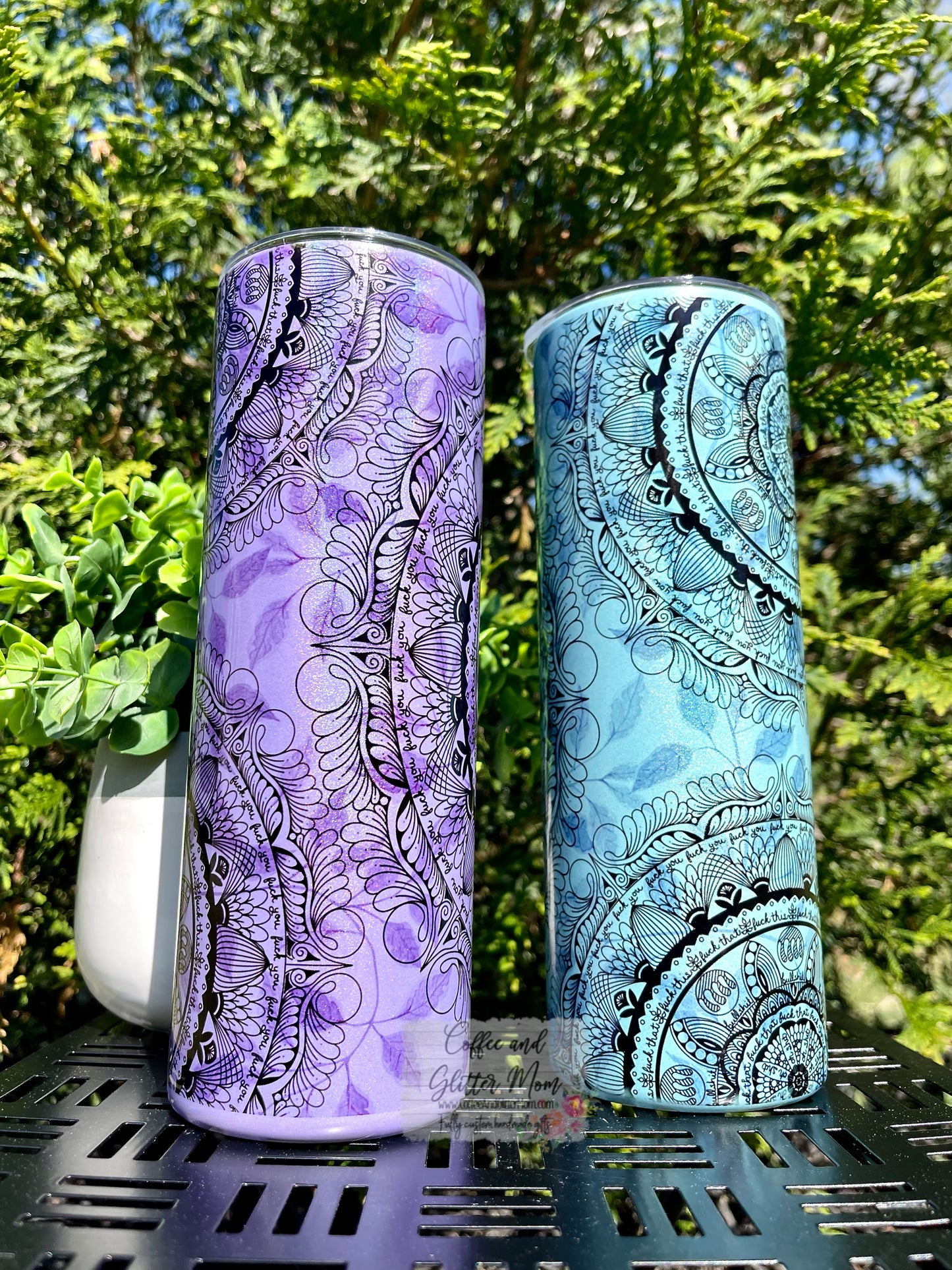 Naughty Mandala 20oz Pink, Purple, or Mint Rainbow Skinny Tumbler