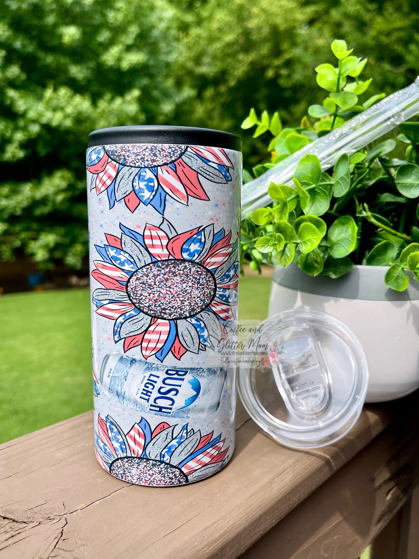 American Sunflower Beer 12oz Skinny Can Cooler Duo-Lid Tumbler