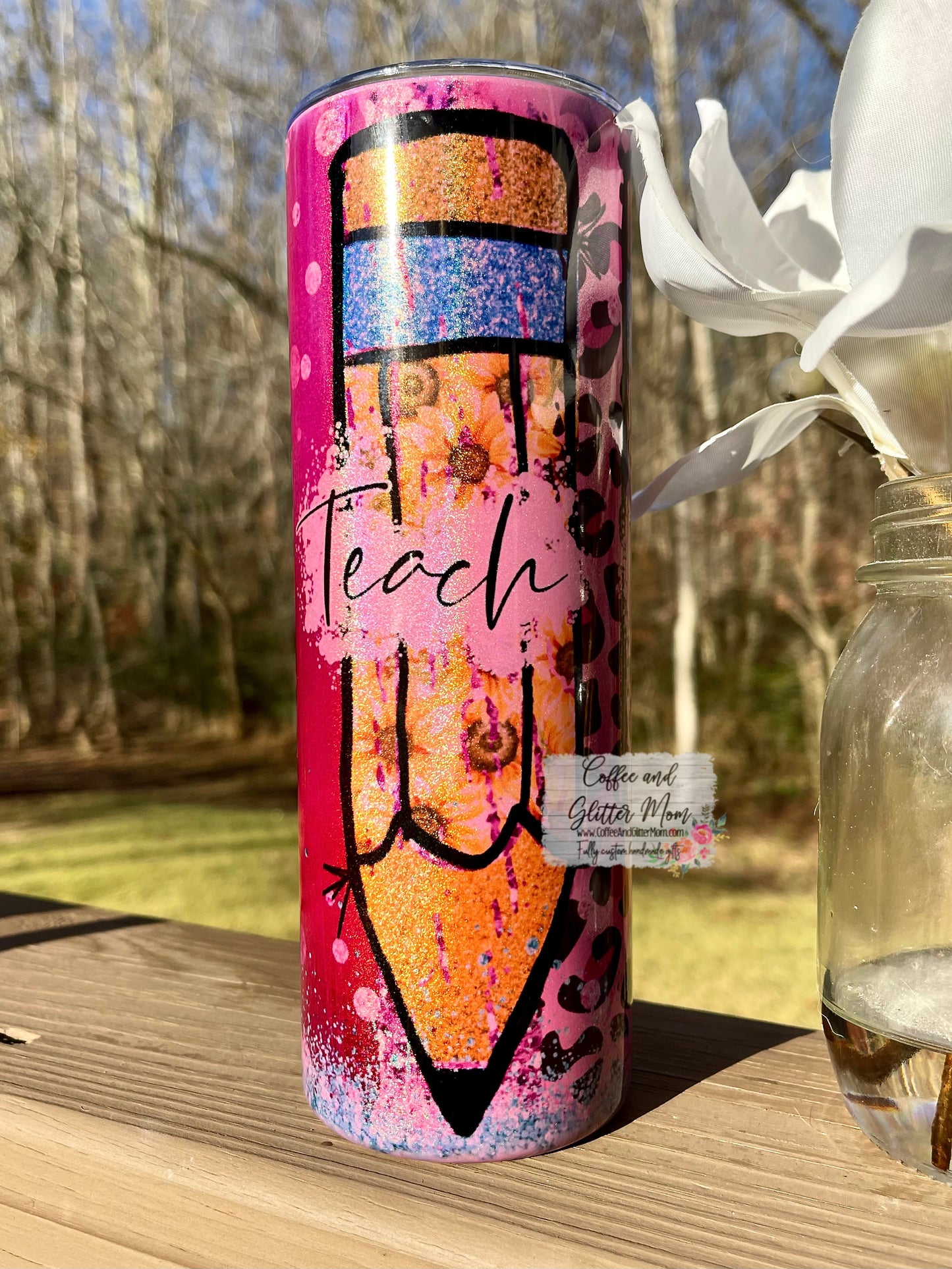 Teach Love Inspire 20oz Holographic Pink Skinny Tumbler