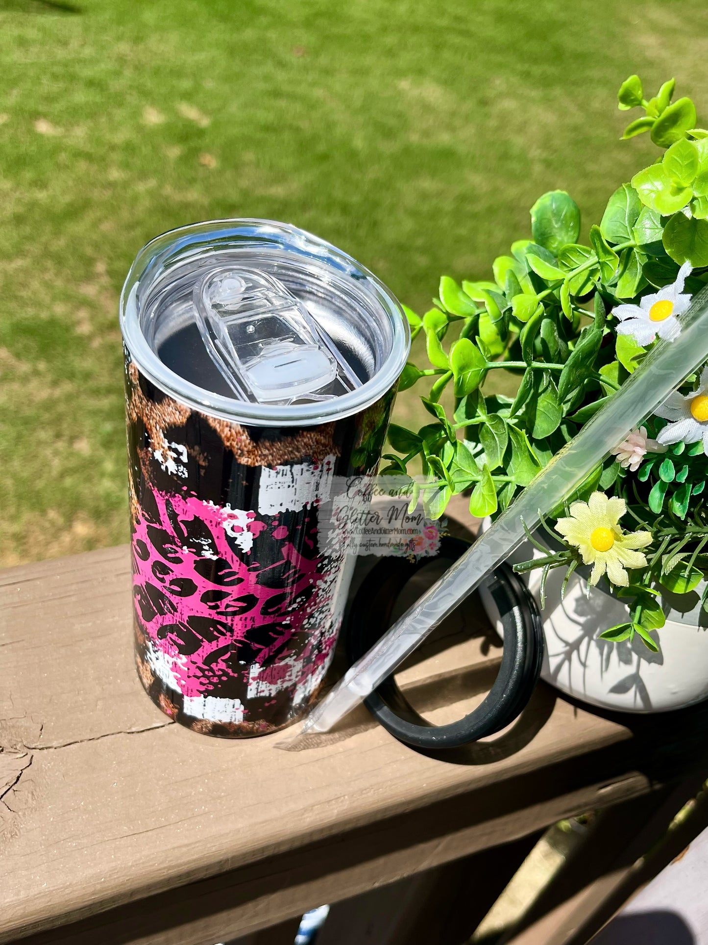 Race Life Pink 12oz Skinny Can Cooler Duo-Lid Tumbler