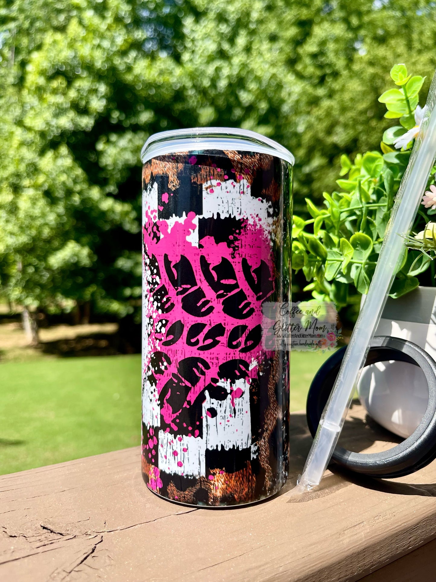 Race Life Pink 12oz Skinny Can Cooler Duo-Lid Tumbler