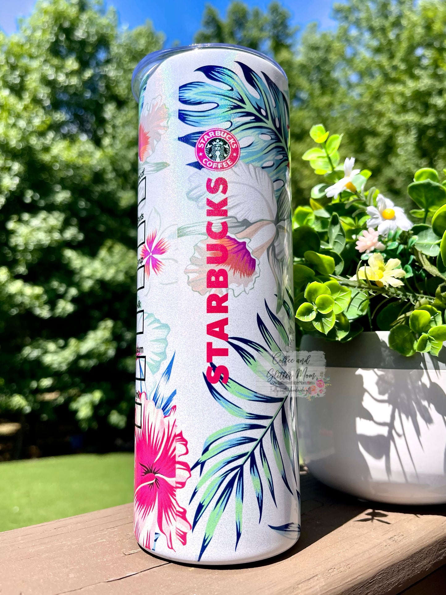 Starbucks Tropical Hibiscus 20oz White Rainbow Skinny Tumbler