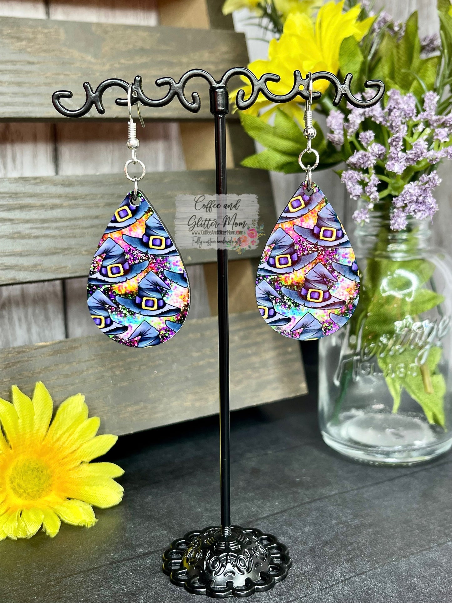 RTS Purple Halloween Witch Hats Earrings