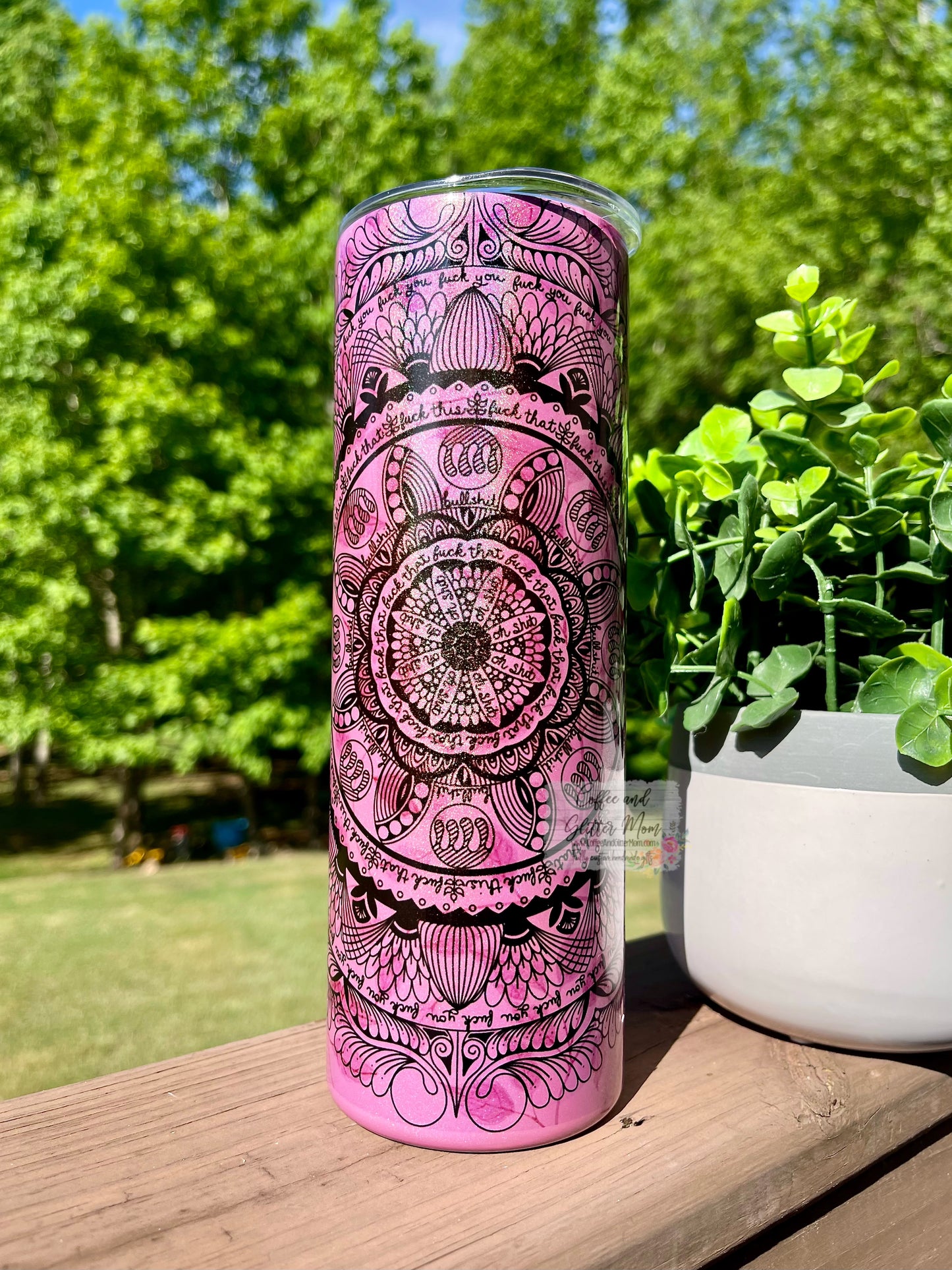 Naughty Mandala 20oz Pink Rainbow Skinny Tumbler