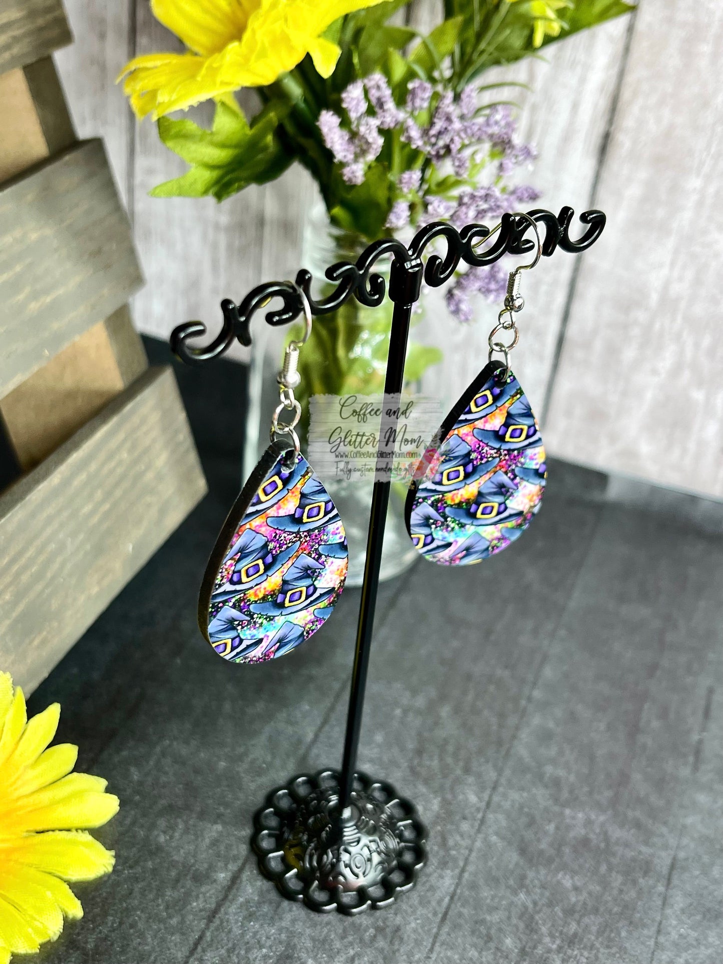 RTS Purple Halloween Witch Hats Earrings