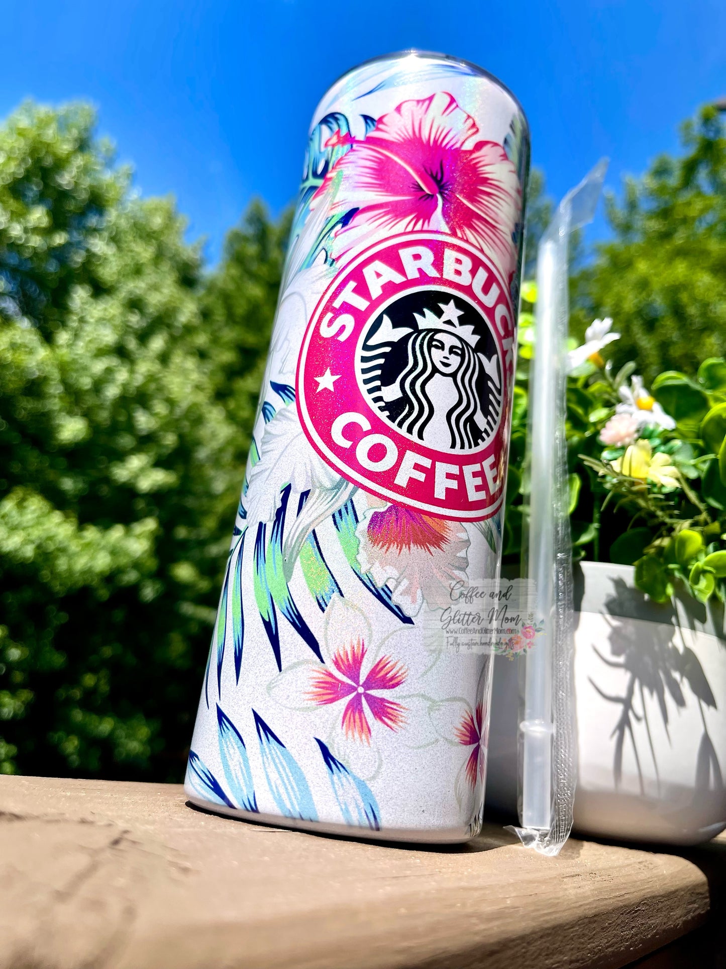Starbucks Tropical Hibiscus 20oz White Rainbow Skinny Tumbler