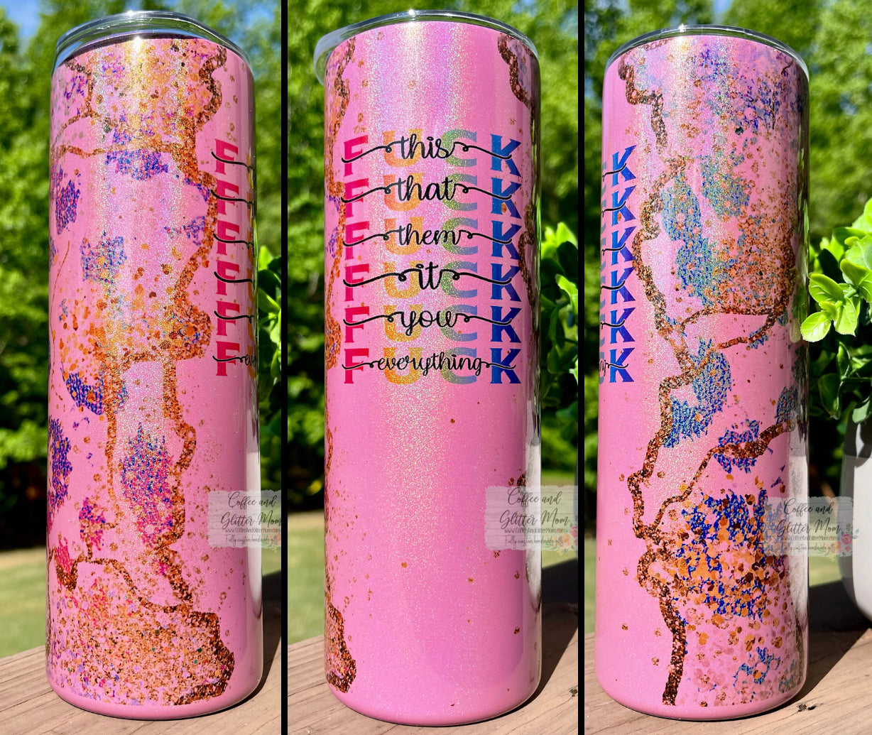 Fuck Everything Animal Print Purple Pink or Mint 20oz Rainbow Skinny Tumbler