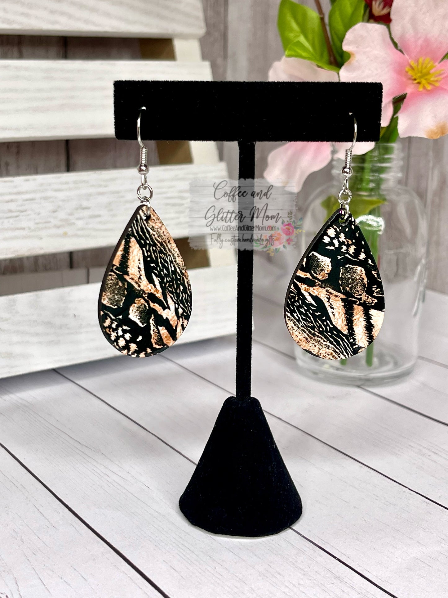 Rose Gold Feathers Teardrop Earrings