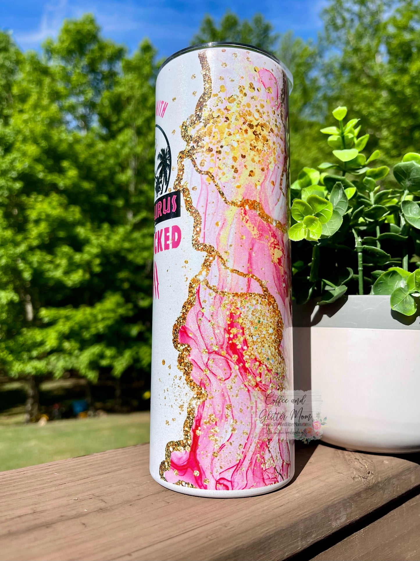 Don't Mess With Mama Dinosaur 20oz White Rainbow Skinny Tumbler