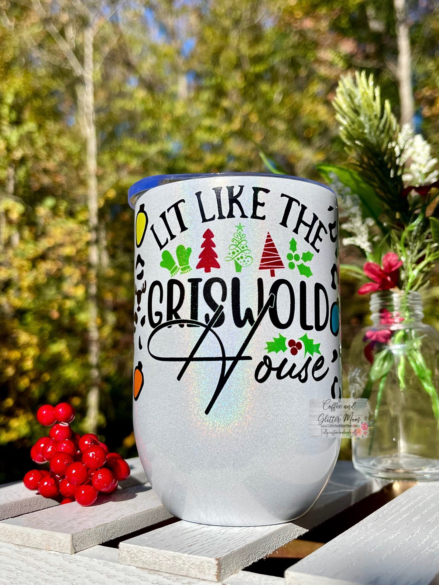 Christmas Vacation 12oz Holographic Sparkle Wine Tumbler