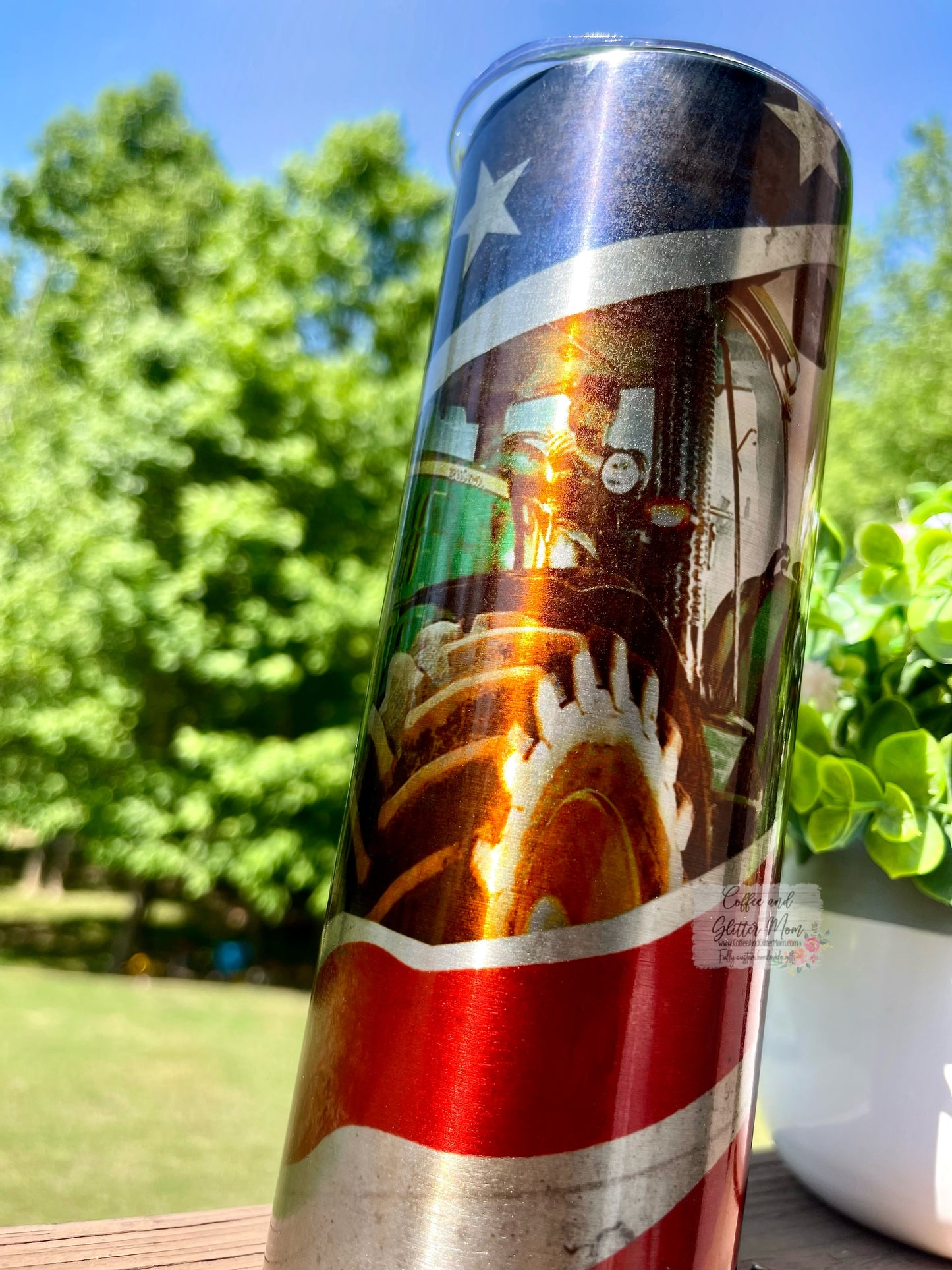 Distressed American Tractor 20oz Metallic Skinny Tumbler