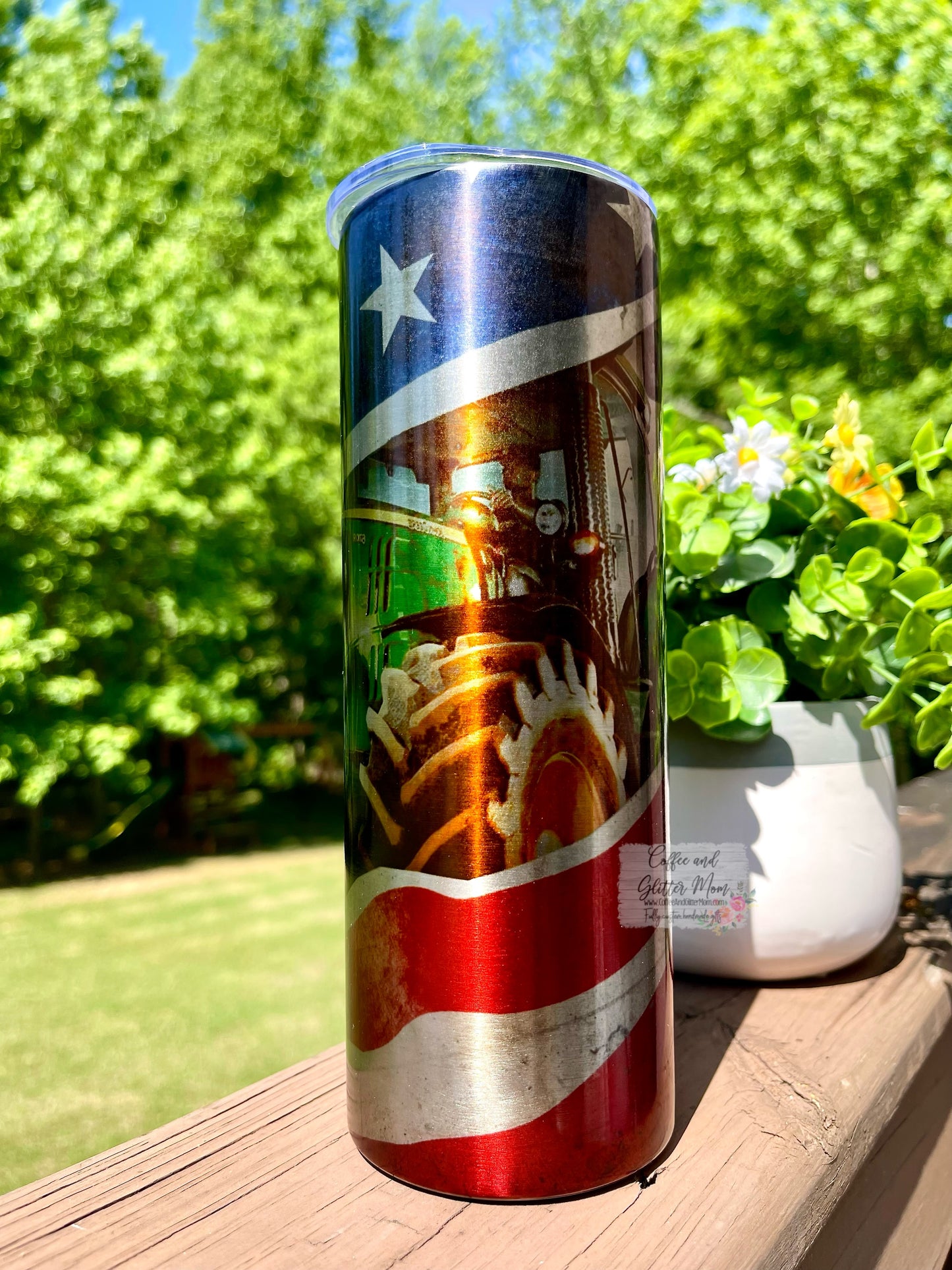 Distressed American Tractor 20oz Metallic Skinny Tumbler