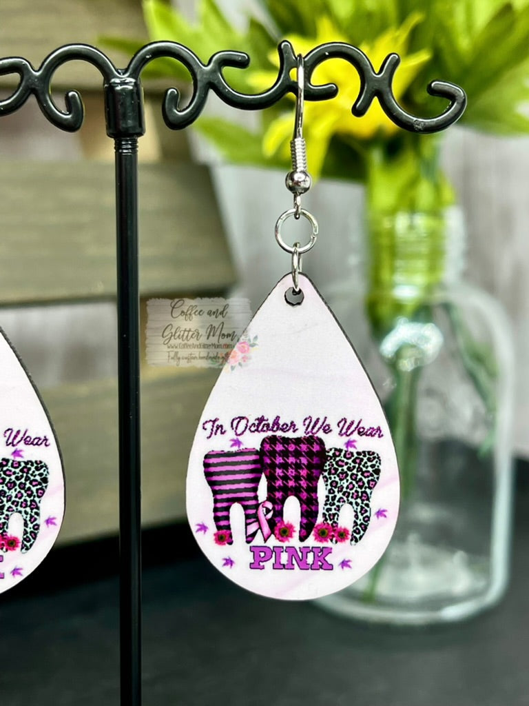 October We Wear Pink Halloween Teeth Earrings