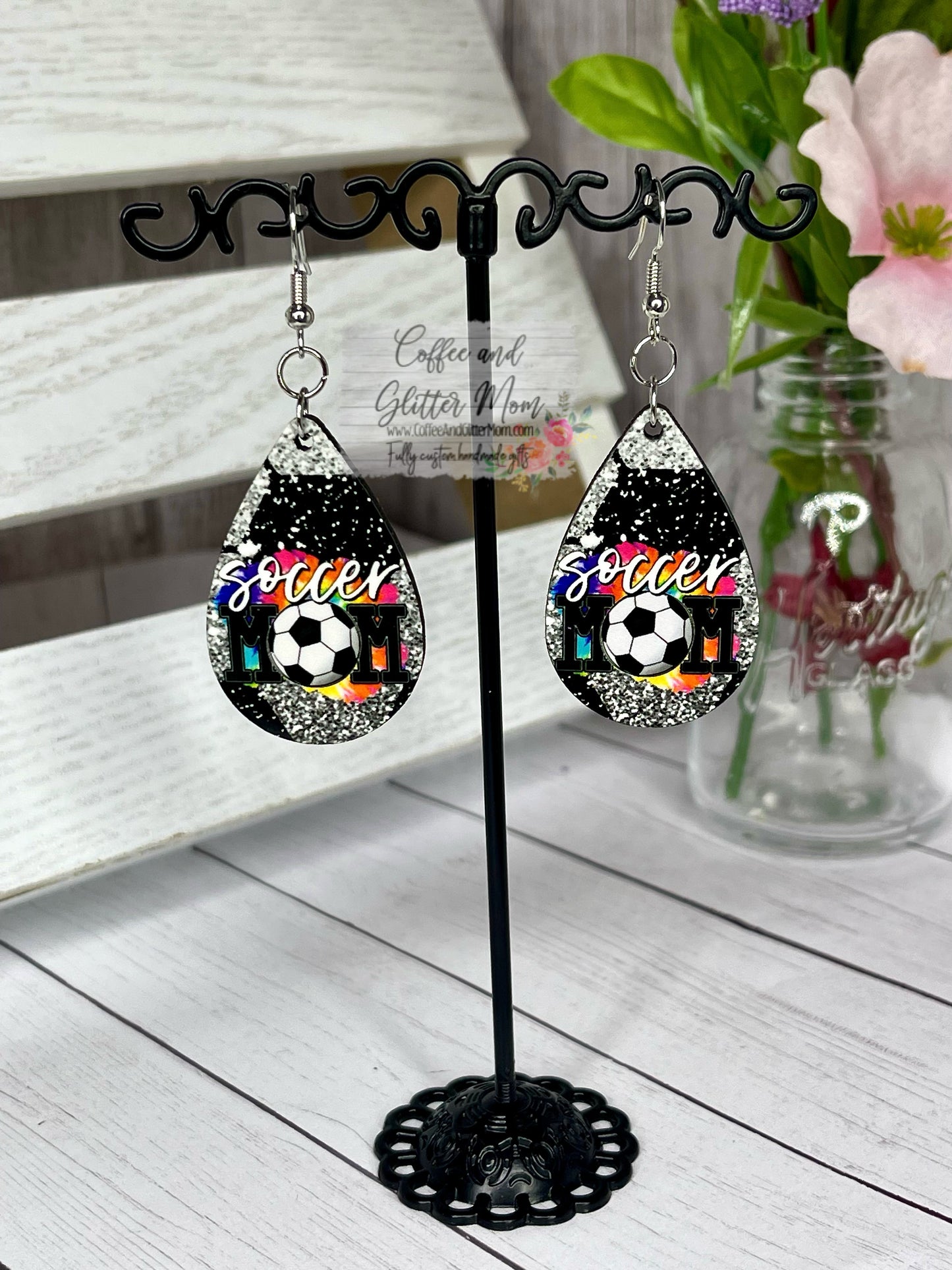 Soccer Mom Tye-Dye Ball Teardrop Earrings