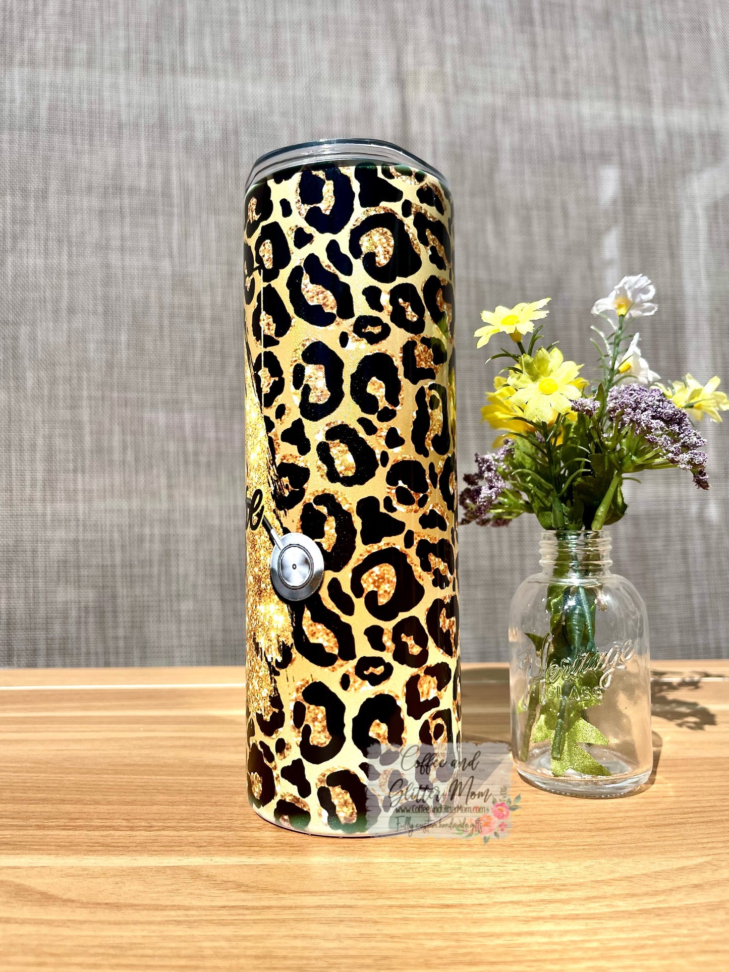 Golden Nurse Animal Print 20oz Holographic Skinny Tumbler