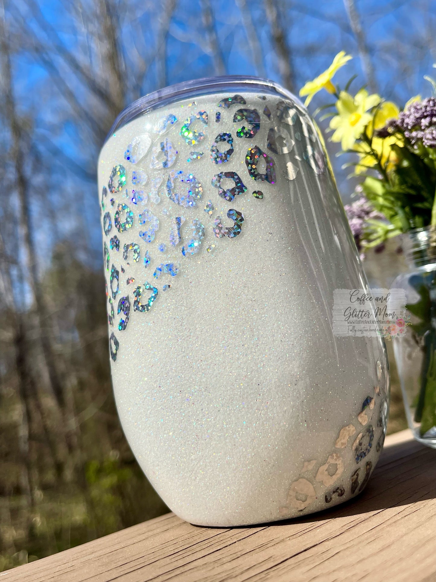 White Animal Print Rainbow 15oz Wine Tumbler with Lid and Straw