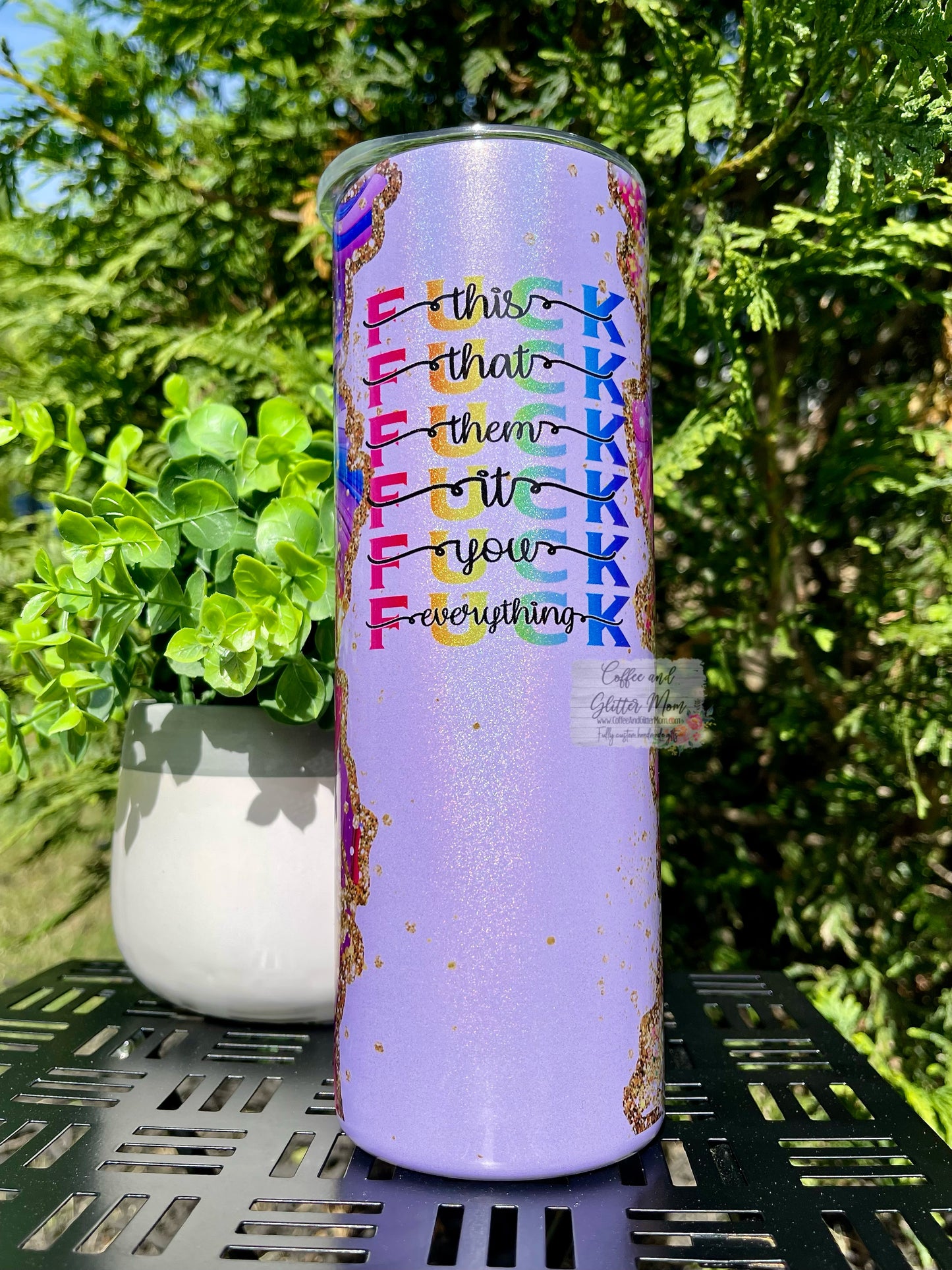 Fuck Everything Pink and Purple Marble 20oz Rainbow Skinny Tumbler