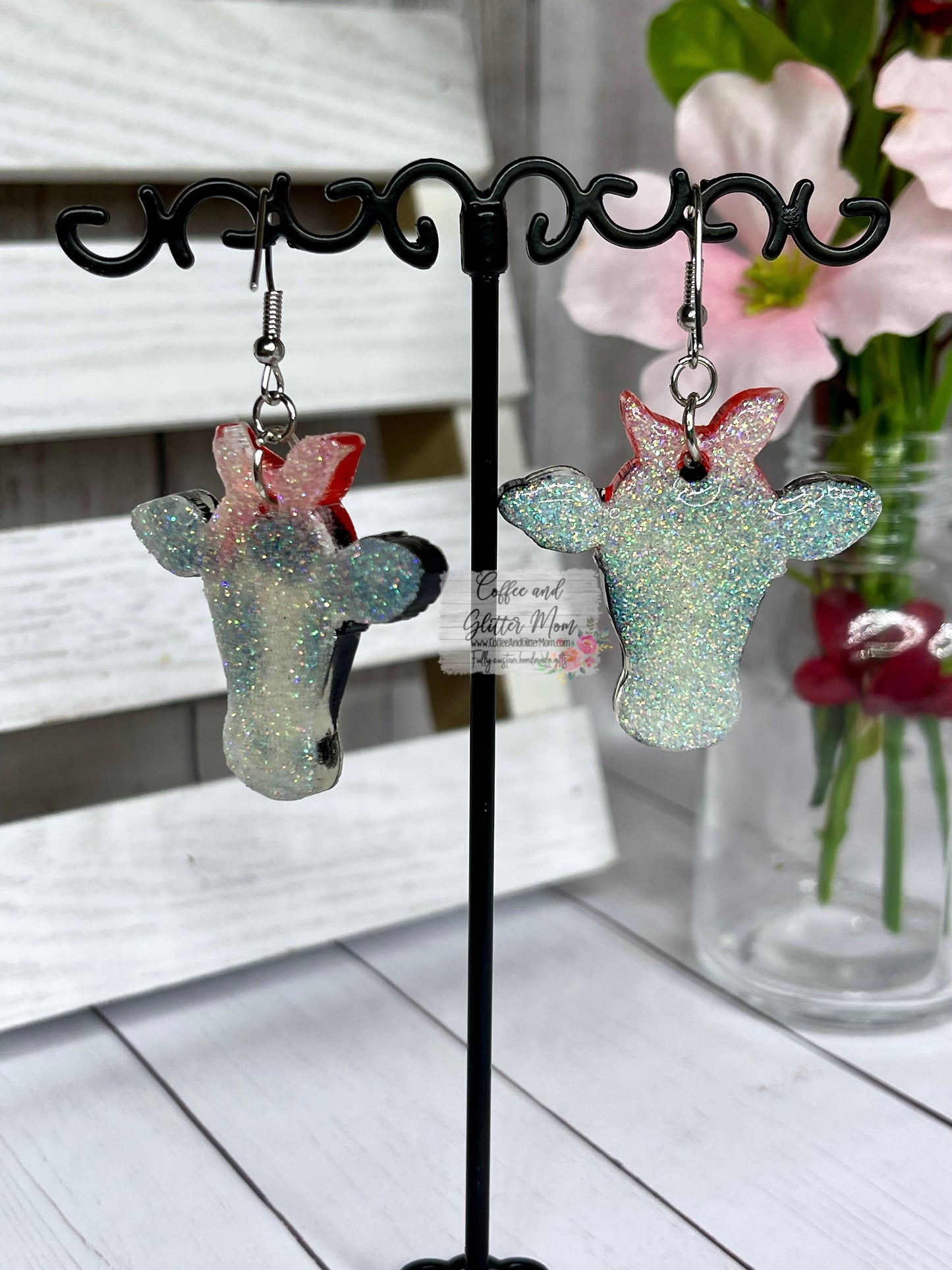 Bandanna Cow Glitter Earrings